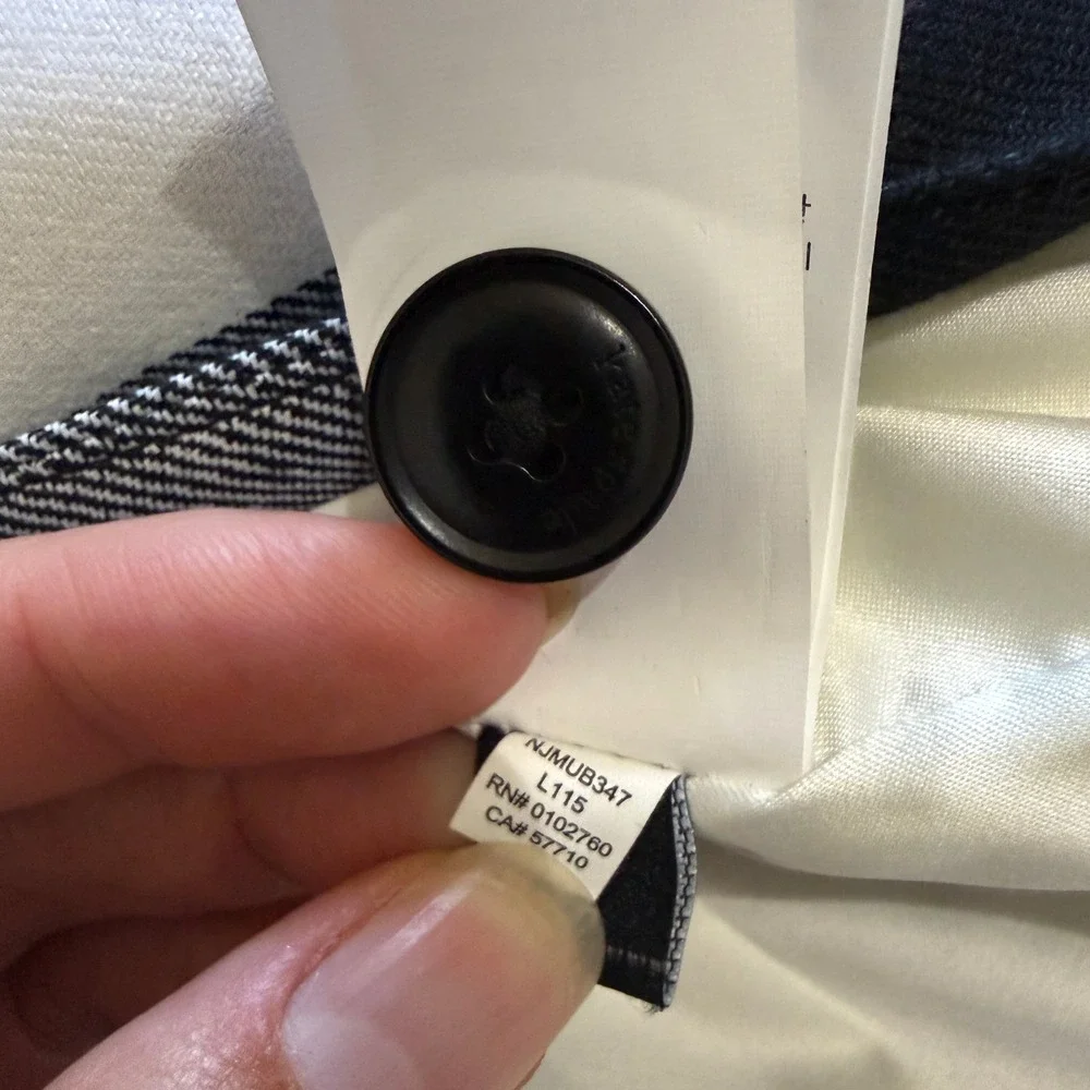 Kate Spade Gingham Linen Blend Double Breasted Blazer 2 Preppy Tailored Black